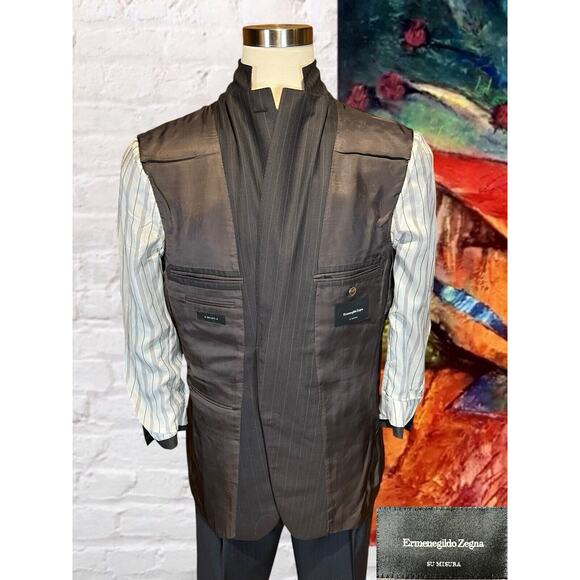 Ermenegildo Zegna Misura 46R Brown Blue Stripe Blazer Sport Suit Jacket 15 Mil - Picture 8 of 16